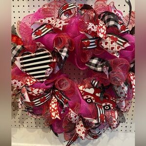 Pink/Red Valentine’s Day Wreath with Black and White Accents